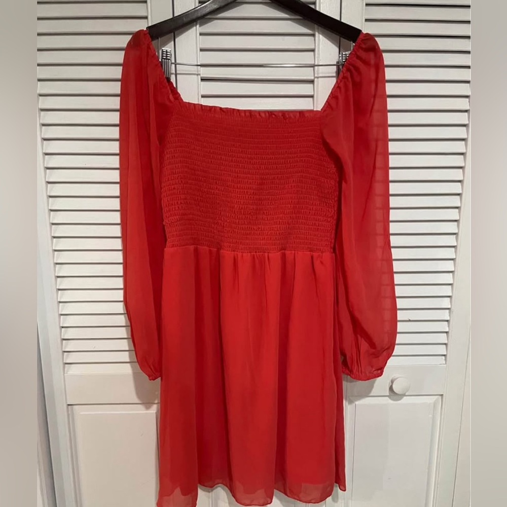 Chic Long Sleeve Red Dress